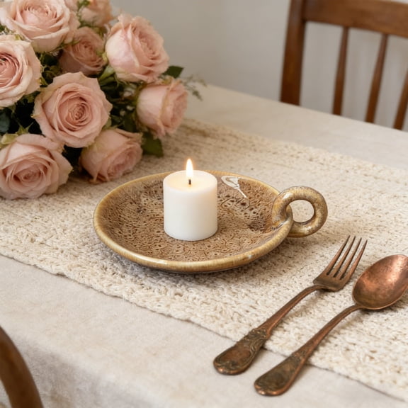 Rirozkan Ceramic Candle Holder, Vintage Style Candle Display Stand With Tray, Decorative Candle Platter, For Dining Table, Spa, And Home Decor Centerpiece