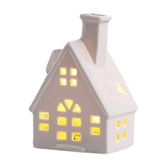 Rirozkan Ceramic House Figurine, LED Light Up Village Decor Set, Glowing Tabletop Props for Holiday Display and Themed Parties