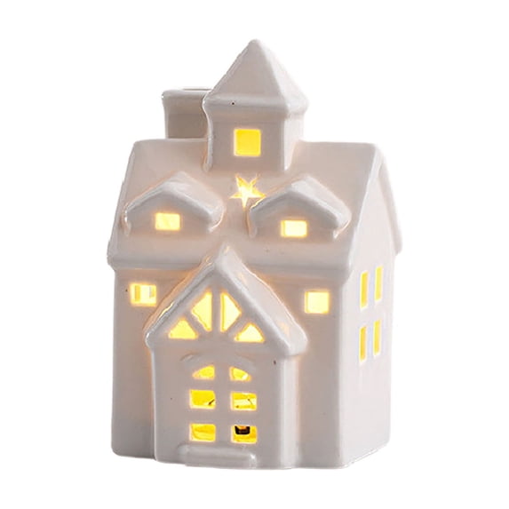 Rirozkan Ceramic House Figurine, LED Light Up Village Decor Set, Glowing Tabletop Props for Holiday Display and Themed Parties