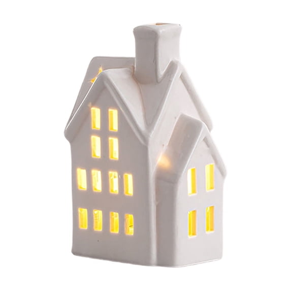Rirozkan Ceramic House Figurine, LED Light Up Village Decor Set, Glowing Tabletop Props for Holiday Display and Themed Parties