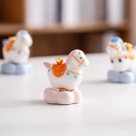 Rirozkan Ceramic Rotating Horse, Cute Carousel Decor Ornament, Spinning Miniature Figurine, Hand Painted Collectible Toy for Shelf Desk