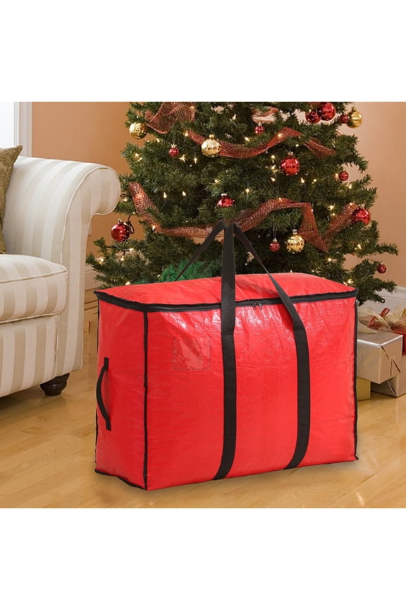 Rirozkan Christmas Decor Storage Bag, Large Capacity Moving Bag 27x11x19 Inches, Water Resistant Travel Duffel, Foldable Organizer for Quilts, Clothes and Christmas Decor, Red