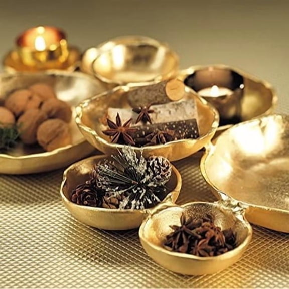 Rirozkan Cluster of 9 Round Serving Bowls, Interlocking Compartment Tray, Gold Colored Party Platter, Connectable Centerpiece Dish for Entertaining and Gatherings, Multicolor