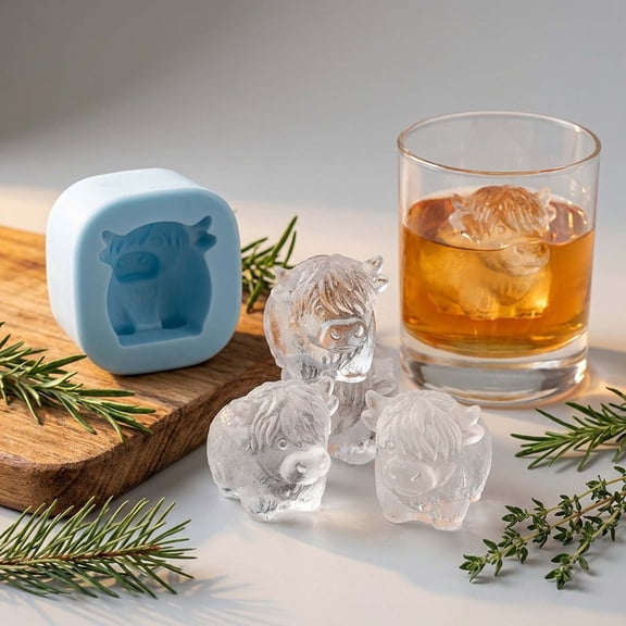 Rirozkan Cow Ice Molds, Silicone Animal Shaped Ice Trays, Funny Cattle Face Whiskey Stones, Reusable Mini Molds for Cocktails Coffee Party Drinks