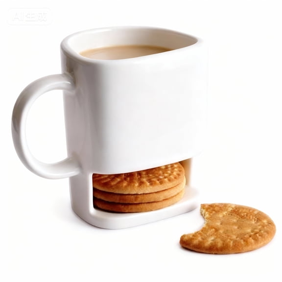 Rirozkan Dessert Mug, Biscuit and Coffee Ceramic Cup Combo, 16 oz Treat Container, for Tea, Hot Drinks and Snacking at Home or Work