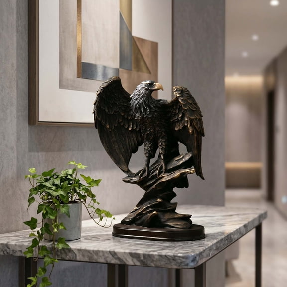 Rirozkan Eagle Figurine, Resin Spread Wing Bald Eagle Statue, Majestic Bird Sculpture for Shelf, Desk, Office, Cabin Decor