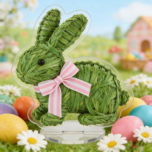 Rirozkan Easter Bunny Decor, 8 Inch Blue Hydrangea Rabbit Figurine, Artificial Floral Bunny, Spring Tabletop Decor, Acrylic Bunny Silhouette, Easter Bunny Decor for Home Shelf Centerpiece
