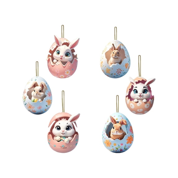 Rirozkan Easter Car Decor, Bunny Egg Hanging Ornament Set, 6 Piece Acrylic Window Decoration for Auto, for Holiday Car and Home Decoration