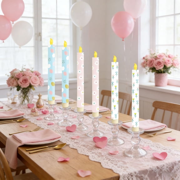 Rirozkan Easter Decorations, Remote Control Candle Lamp with Timer, 6-Pack Simulated Wax LED Flameless Candles, Taper Candle Lights for Party Atmosphere, Home and Holiday Decor