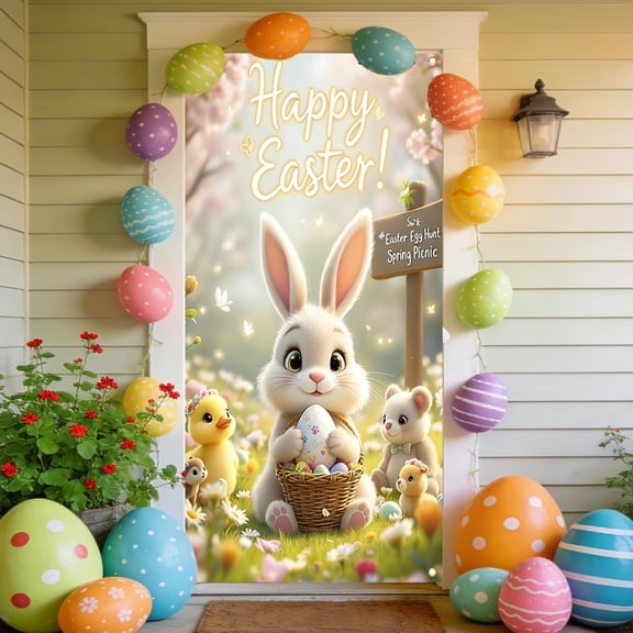 Rirozkan Easter Door Cover, 35x72 Inches Colorful Door Curtain, Festive Home Entryway Decoration for Spring Season