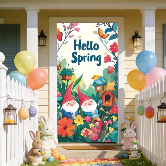 Rirozkan Easter Door Cover, 35x72 Inches Spring Door Curtain, Holiday Wall Hanging with Bunny and Egg Decor for Easter Home Entrance Decor