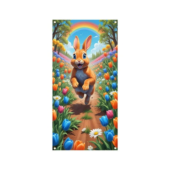 Rirozkan Easter Door Hanger, Bunny and Egg Pattern Spring Decoration Curtain, Holiday Welcome Sign for Front Door, for Holiday Party and Home Entry Decor, B