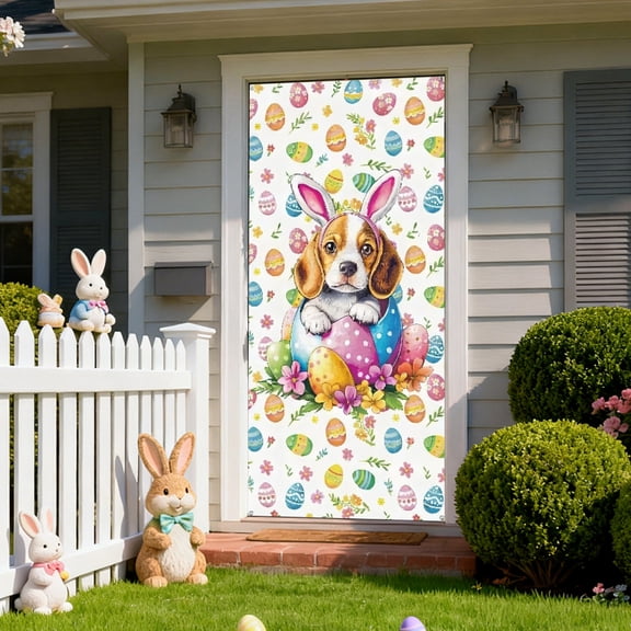 Rirozkan Easter Door Hanger, Spring Door Curtain with Bunny Decor, 80 Inch Wide Holiday Door Cover for Indoor Party Decor, Easter Front Door Decorations