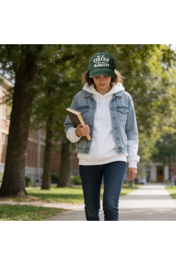 Embroidered Baseball Hat, Funny Monkey Circus Quote Adjustable Cap, Cotton Twitch Structured Dad Hat, Unisex for Casual Outdoor Travel