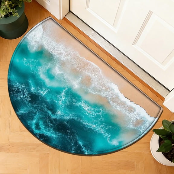 Rirozkan Entryway Rug, Half Circle Shape Absorbent Foot Mat, 24 by 16 Inch Non Skid Door Carpet, for Bathroom, Kitchen, and Household Entrance, A