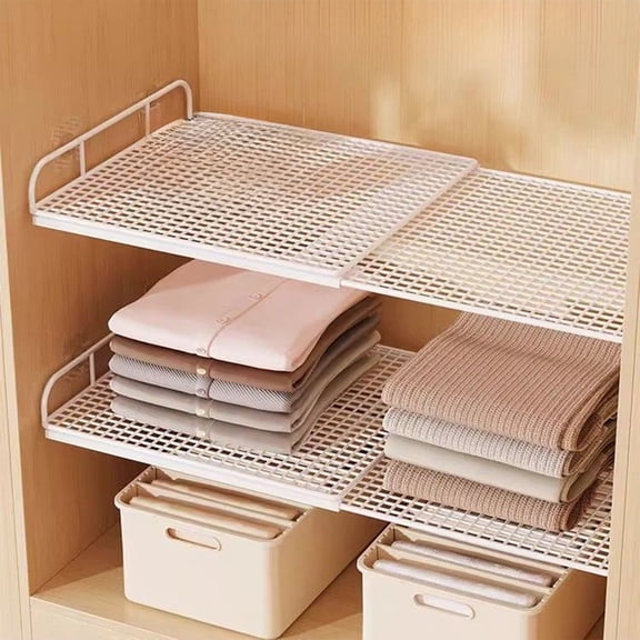 Rirozkan Expandable Cabinet Shelf, Stackable Kitchen Organizer, Adjustable Storage Rack, Space Saving Countertop Shelf, for Pantry Cupboard Bathroom Office
