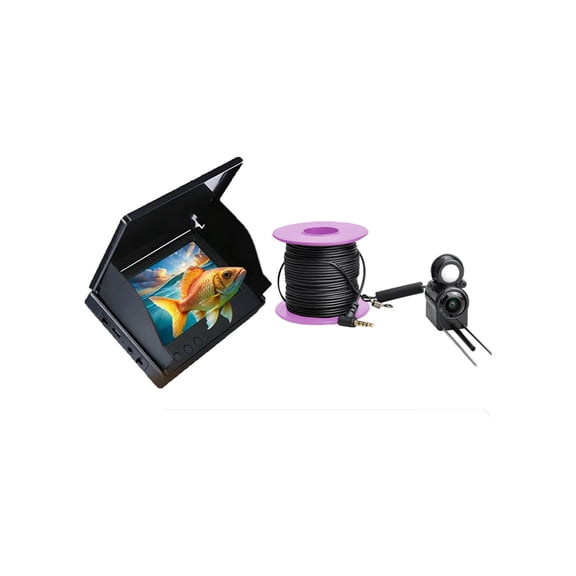 Rirozkan Fishing Camera, Underwater Fish Finder with LCD Screen, 98ft Cable Infrared Night Vision, Portable Waterproof, for Fishing, Ice Fishing, Kayaking, Black