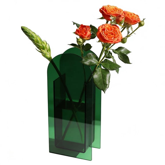 Rirozkan Flower Vase, Clear Colored Glass Decorative Centerpiece, Modern Geometric Design, Tall Cylinder Bud Vase for Living Room Dry Flower Arrangements