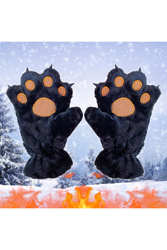 Furry Paw Gloves, Cat Claw Mittens, Soft Animal Hand Covers, Full Finger Warm Gloves, Cozy Thermal Protection for Winter Outdoor Activities, Black