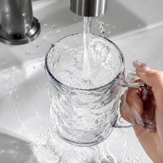Rirozkan Glacier Mouthwash Cup, Transparent Corrugated Tumbler with Handle, Stylish Toothbrush Holder for Bathroom, Vanity, Powder Room