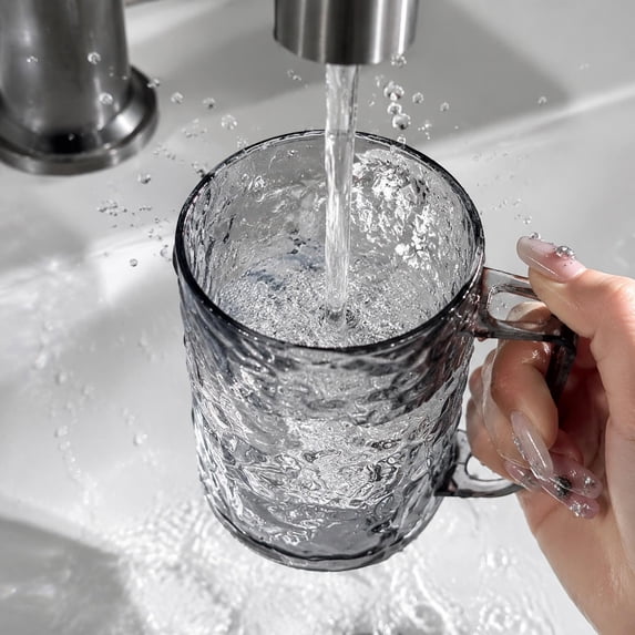 Rirozkan Glacier Mouthwash Cup, Transparent Corrugated Tumbler with Handle, Stylish Toothbrush Holder for Bathroom, Vanity, Powder Room
