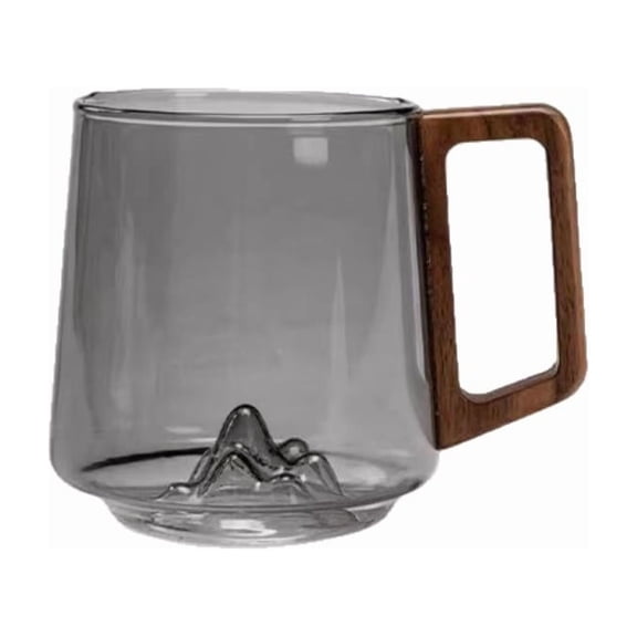 Rirozkan Glass Tea Cup, Heat Resistant Cup with Walnut Wood Handle, 12 Oz Drinking Glass for Hot Beverages, Office and Home Use