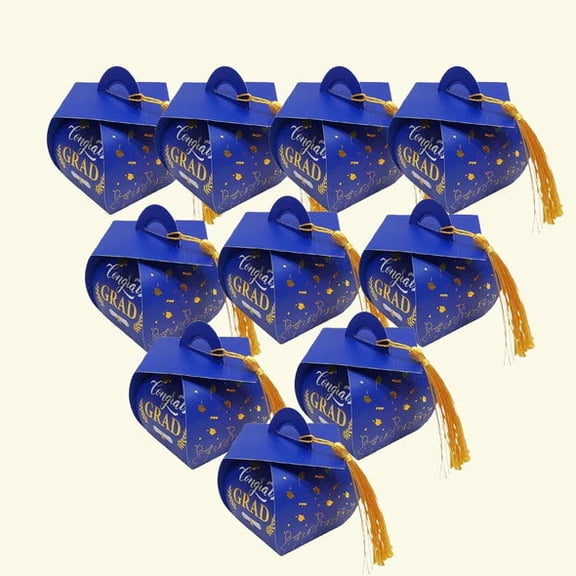 Rirozkan Graduation Candy Boxes, 50 Pack Doctoral Hat Shape, Small Gold Gift Containers with Tassel, Party Favor Candy Box for Graduation Party