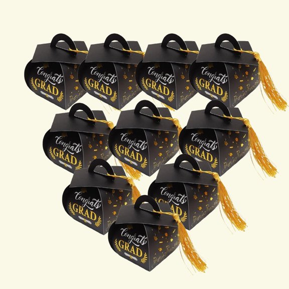 Rirozkan Graduation Candy Boxes, 50 Pack Doctoral Hat Shape, Small Gold Gift Containers with Tassel, Party Favor Candy Box for Graduation Party