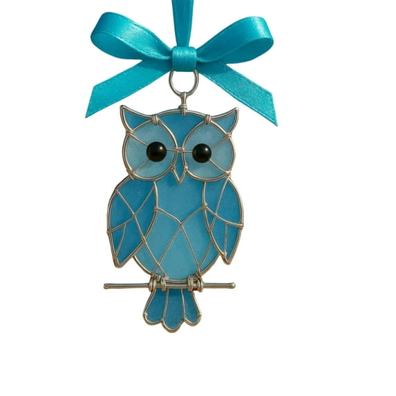 Rirozkan Handcrafted Sea Glass Bird Ornament, Sea Inspired Decor, 2D Blue Art Piece, Coastal Beach House Gift for Home Decor and Christmas Tree, F