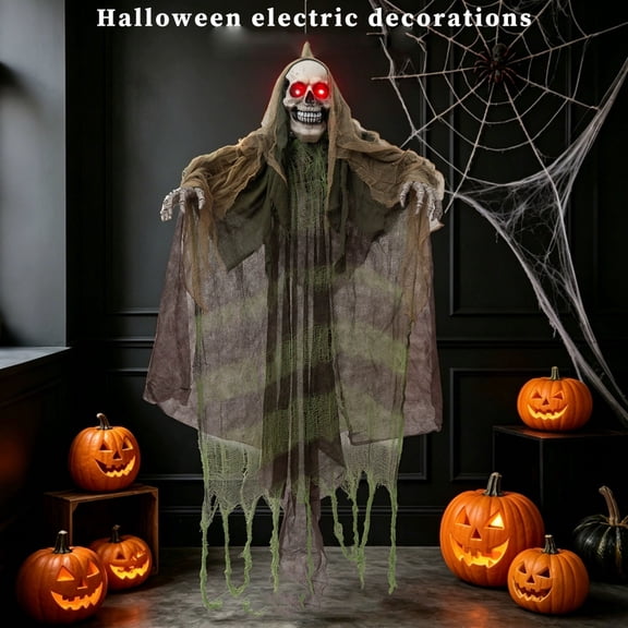Rirozkan Hanging Decoration, Animated Shaking Skull Ghost Prop, Motion Activated for Halloween Porch, Window, Party