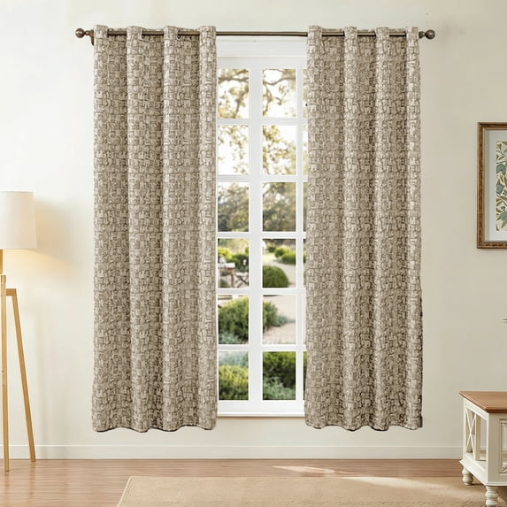 Rirozkan Jacquard Blackout Curtain, Thick Textured Room Darkening Drape, Insulated Window Panel for Living Room Bedroom