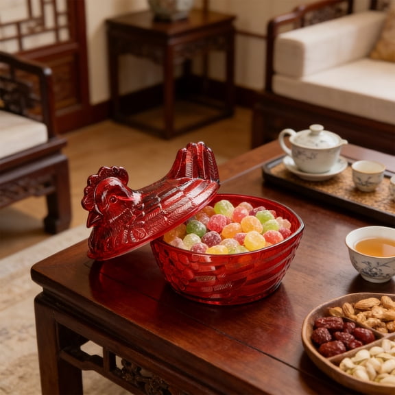 Rirozkan Large Glass Candy Jar, Rooster Design Clear Cookie Jar, 1 Gallon Capacity Kitchen Canister for Treats, Vintage Style Storage Container for Countertop, Home Decor Accent