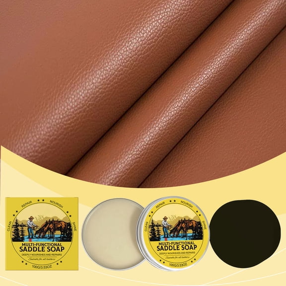 Rirozkan Leather Saddle Soap, 2 in 1 Cleaner and Conditioner, Deep Cleansing Nourishing Cream for Leather Furniture, Car Seats, Jackets, Boots, with Applicator Sponge