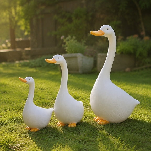 Rirozkan Long Neck Duck Statues, Set of 3 Resin White Figurines, Cute Garden Ornaments for Patio, Yard, Home Outdoor Decor