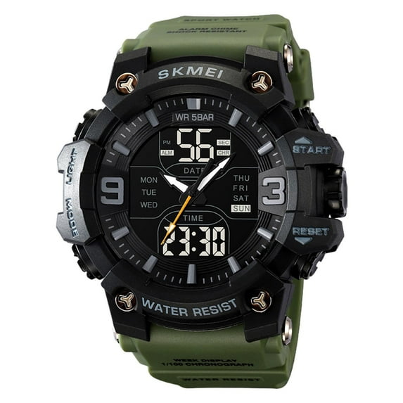 Rirozkan Men's Digital Watch, Waterproof Sport Watch with Stopwatch and LED Light, Military Style Wristwatch for Running Outdoor and Casual Daily Use, Army Green
