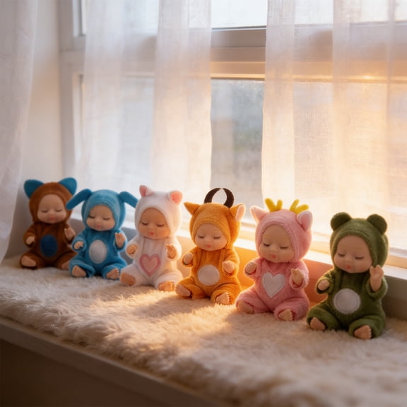 Rirozkan Mini Baby Dolls 3 Inch, Soft Vinyl Realistic, Cute Newborn Infant Toy, Sleepy Baby Play Set for Pretend Nursery Play