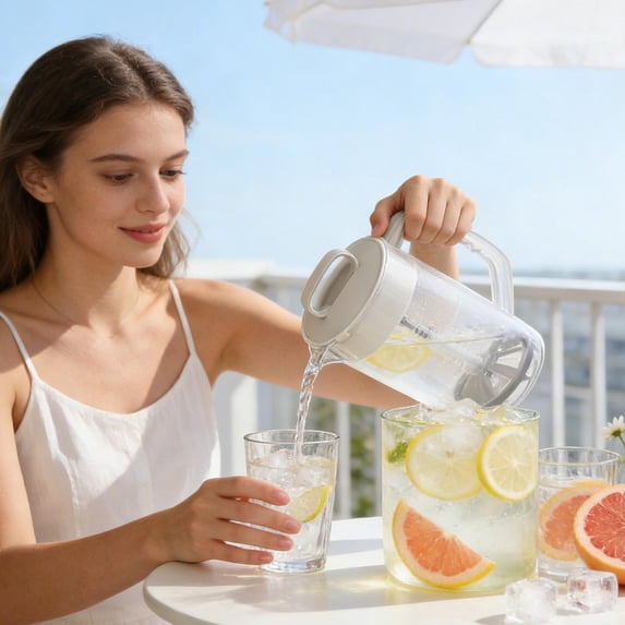 Rirozkan Mixing Pitcher, Cold Brew Coffee Maker with Plunger, Leakproof Drink Container, Wide Mouth Iced Tea Pitcher 1.8 Liter