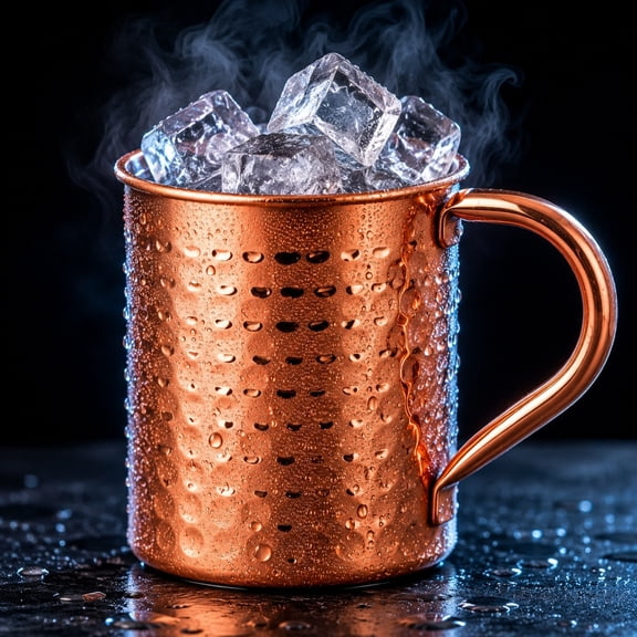Rirozkan Moscow Mule Mug, 15oz Hammered Handcrafted Cocktail Mug with Curved Handle, Metal Plated for Beer, Whiskey, Cocktails, Home Bar, Party