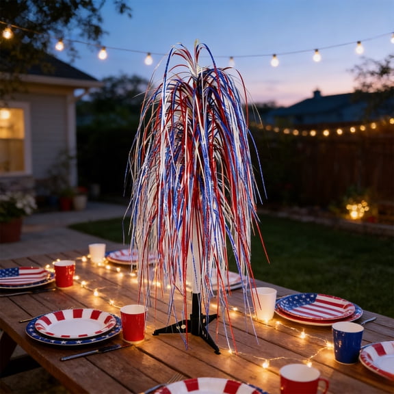 Rirozkan Patriotic Tabletop Tree, 24.8 Inch Red White Blue Star Decor, Artificial Decorative Tree, for Independence Day Centerpiece, Holiday Arrangement, Home Decor