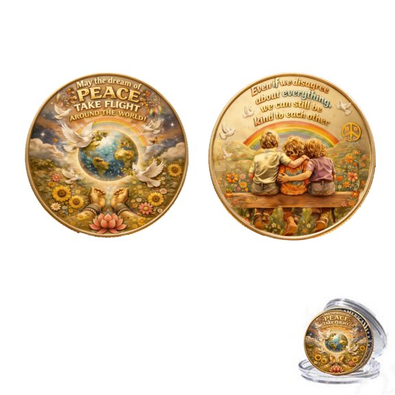 Rirozkan Peace Theme Commemorative Coin, Symbol of Peace, Collectible Medallion, Gift Keepsake for Awareness, Memorial, Anniversary Events