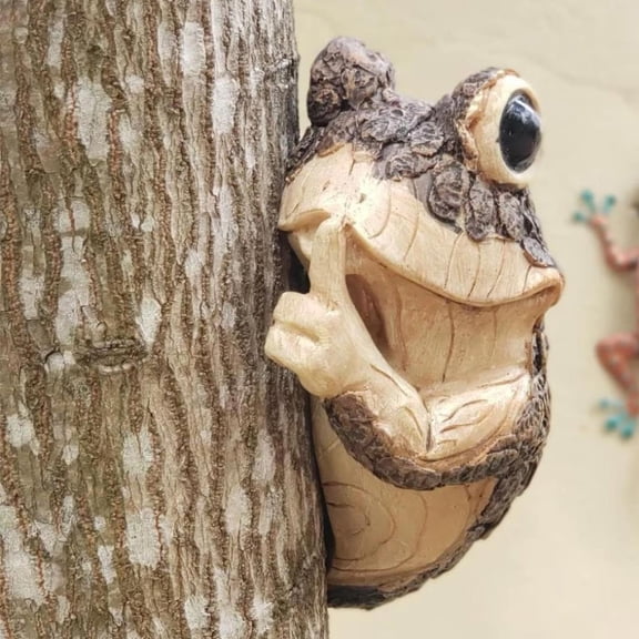 Rirozkan Peeking Frog Tree Ornament, Whimsical Resin Critter Sculpture, Garden Patio Statue for Outdoor Yard Nature-Themed Decor