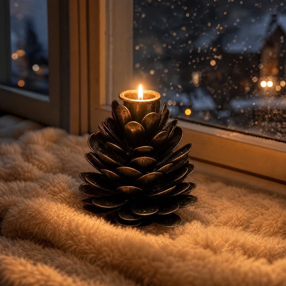 Rirozkan Pine Cone Candlestick, Christmas Simulated Cones Candle Holder, Festive Desktop Decoration for Home Dining Table Centerpiece