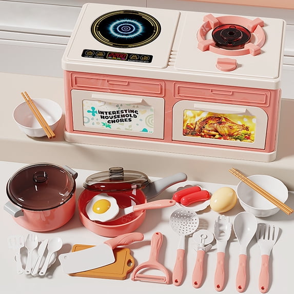 Rirozkan Play Kitchen Set, Pretend Play Cooking Toys with Stove and Accessories, Cutting Fruits Simulation Game for Interactive Fun, for Family Gathering or Holiday Activity