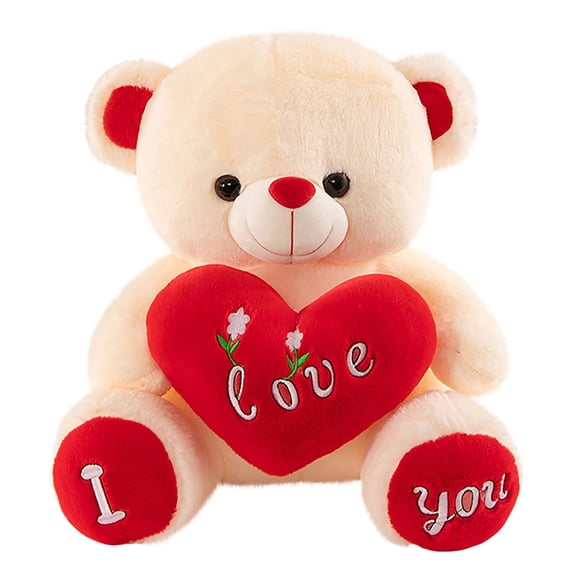 Rirozkan Plush Bear Toy, 12 Inch Soft Stuffed Animal with Heart, Cute Gift for Valentine's Day and Birthday, Decorative Room Accent, White