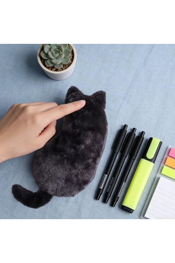 Plush Storage Pouch, Cute Cat Coin Purse with Zipper, Multi Use Small Bag for Makeup Brushes Pens, for Travel Purse and Cosmetics Organization, Black