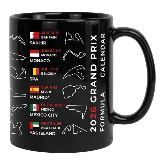 Rirozkan Racing Mug, 2026 Season Calendar Black Ceramic Coffee Cup, for Motorsport Fan Gift, Black