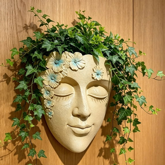 Rirozkan Resin Face Planter, Wall Mounted Head Shaped Flower Pot for Outdoor Garden Landscape Patio Living Plants Decor