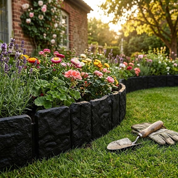 Rirozkan Resin Garden Fence, Modular Landscaping Border Picket Fence Panels Connectable Outdoor Barrier for Yard, Vegetable Garden and Courtyard
