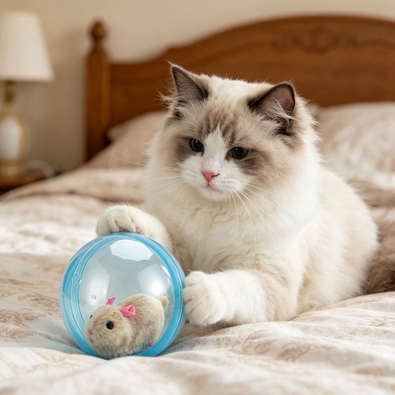 Rirozkan Rolling Rabbit Cat Toy Ball, Automatic Interactive Plush Moving Ball, Realistic Bunny Design for Cats, Dogs, Indoor Play, Exercise