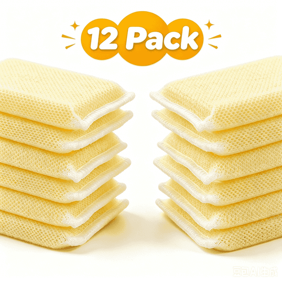 Rirozkan Scrub Sponges for Kitchen, 12 Pack Non-Scratch Microfiber Sponge Along with Heavy Duty Scouring Power - Effortless Cleaning of Dishes, Pots and Pans, Yellow